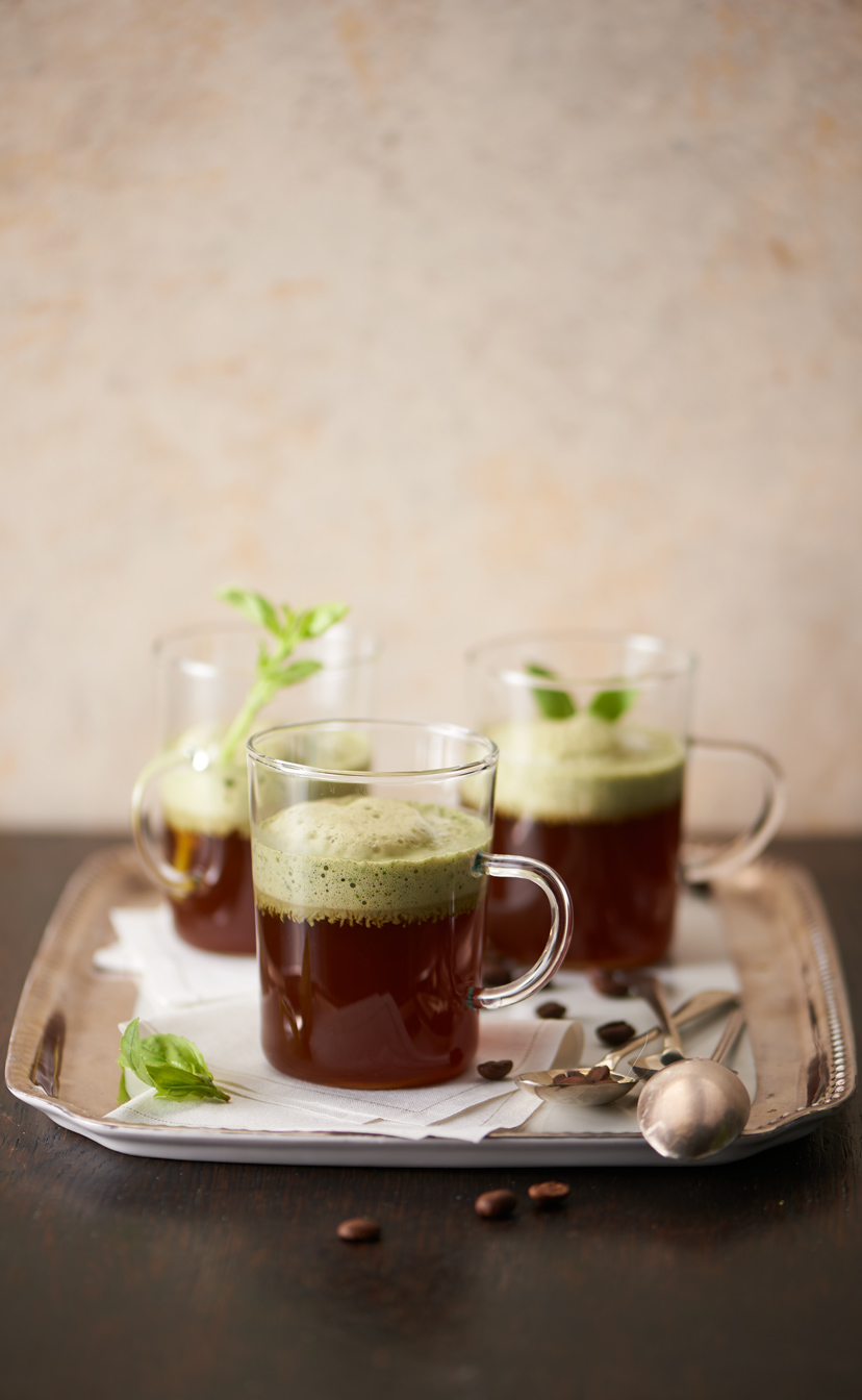 Coffee and Beef Bouillon with Basil Milk Foam
